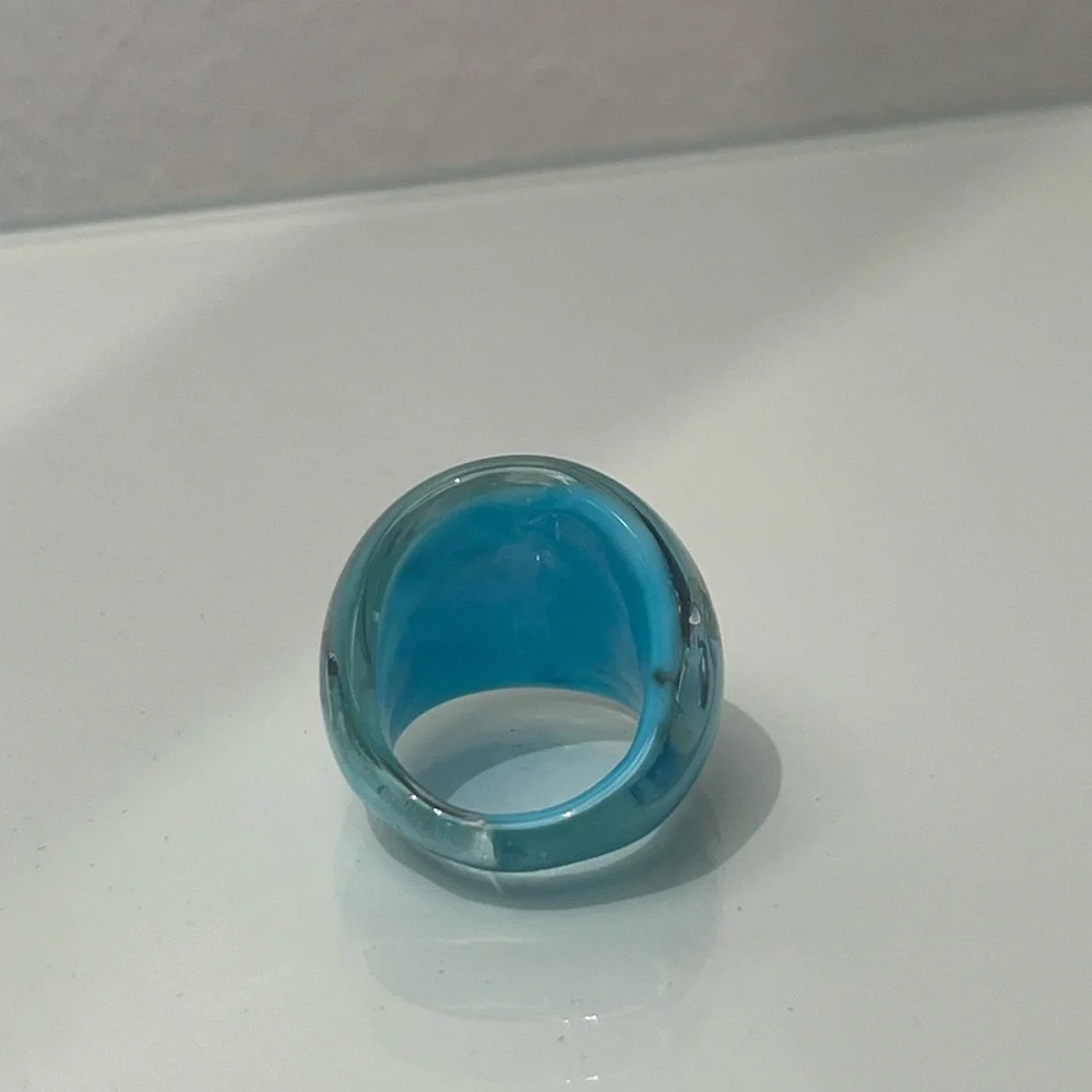 Vintage Murano Glass Blue Gold Swirl Statement Ring